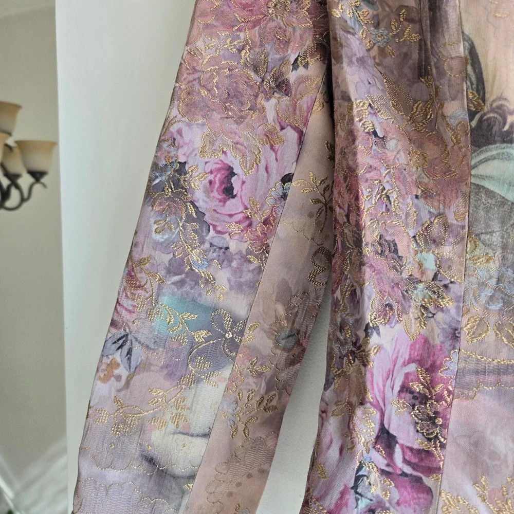 Rene Ruiz Designer Floral Brocade  Purple Snap Front Colorful Blazer Jacket‎